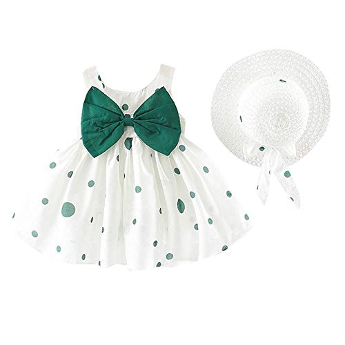 YEBIRAL Baby Mädchen Outfits Baumwolle Lässige Kinderkleidung Ärmellos Sommerkleid Bowknot Punkte Prinzessin Kleider mit Hut von YEBIRAL