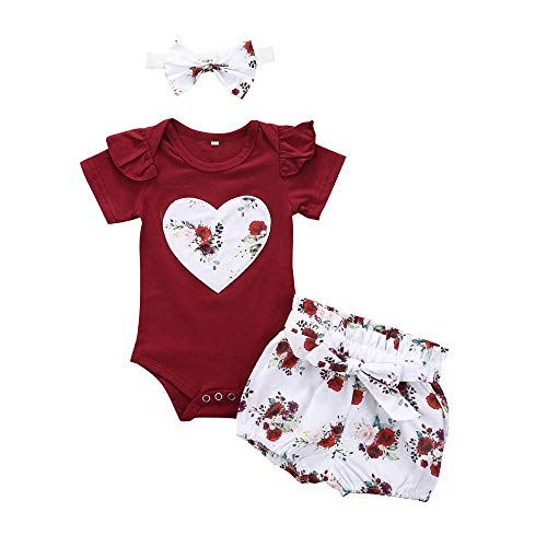 YEBIRAL Babykleidung Set Baby Mädchen Kleidung Kurzarm Body Strampler + Hose + Stirnband Neugeborene Kleinkinder Baumwolle Outfits Set 3 Stück von YEBIRAL