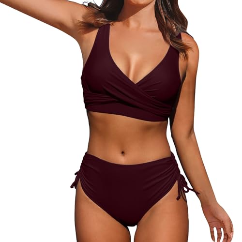 YEBIRAL Bikini Damen leoprint Bikini Damen Set Push up Zweiteiliger Badeanzug Bauch Weg Hoher Taille Bikinihose mit Verstellbare Schnürung und Twist Front Zweiteiler Sommer elegant von YEBIRAL
