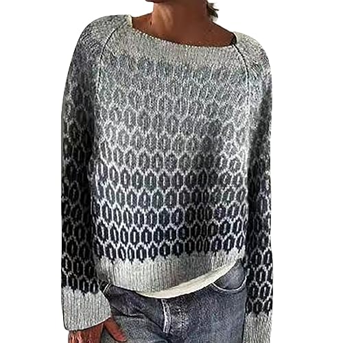 YEBIRAL Black Friday Angebote 2024 Norweger Pullover Damen Original Weihnachten Pullover Winter Kaschmir Pullis Langarm Oberteile Elegant Rundhals Casual Warm Winterpullover Strickpullover Jumpers von YEBIRAL