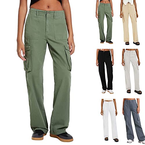 YEBIRAL Cargo Hosen Damen High Waist Jogginghose Sporthose Y2k Hose Cargohose Baggy Straight Sweathose Wanderhose Outdoorhose Cargo Pants Streatwear mit Taschen von YEBIRAL