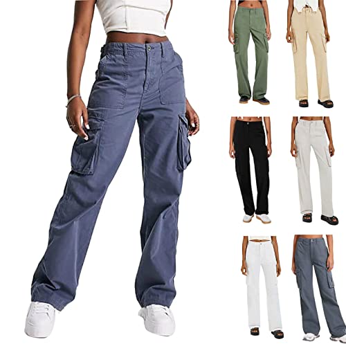 YEBIRAL Cargo Hosen Damen High Waist Jogginghose Sporthose Y2k Hose Cargohose Baggy Straight Sweathose Wanderhose Outdoorhose Cargo Pants Streatwear mit Taschen von YEBIRAL