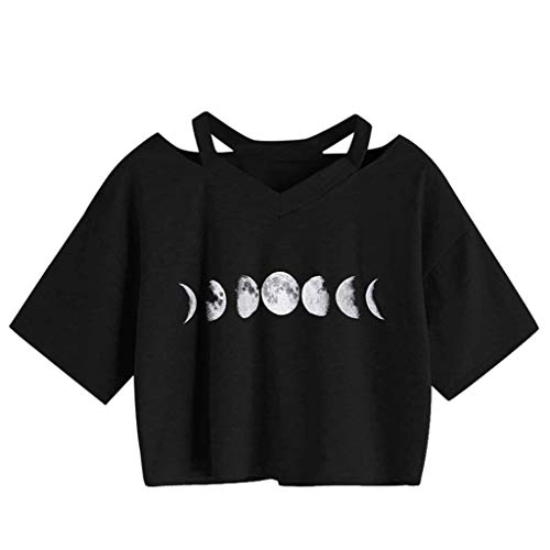 YEBIRAL Crop Top Damen Bauchfreie Oberteile Teenager Mädchen Kurzarm V-Ausschnitt T-Shirt Casual Kurz Sport Cropped Tops Pullover Sweatshirt Hemd Bluse von YEBIRAL