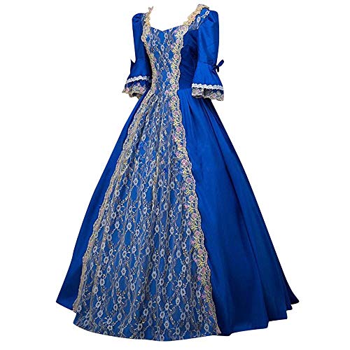 YEBIRAL Damen 1/2 Ärmel Renaissance Mittelalter Kleid Party Viktorianischen Königin Kleider Gothic Jahrgang Prinzessin Spitzenkleid Bodenlänge Maxikleid von YEBIRAL