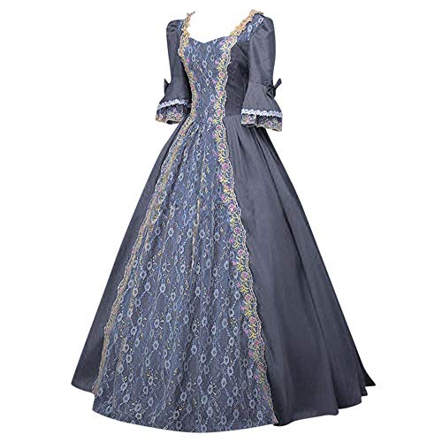 YEBIRAL Damen 1/2 Ärmel Renaissance Mittelalter Kleid Party Viktorianischen Königin Kleider Gothic Jahrgang Prinzessin Spitzenkleid Bodenlänge Maxikleid von YEBIRAL