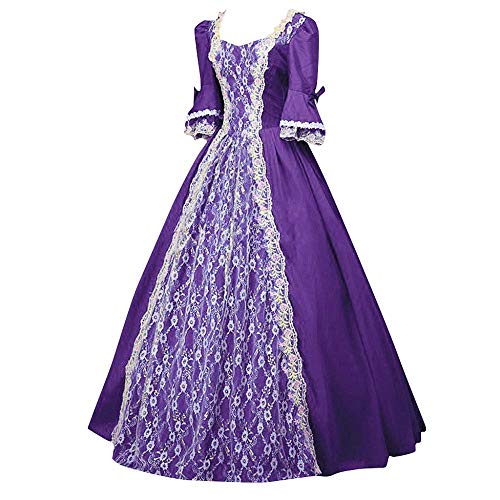 YEBIRAL Damen 1/2 Ärmel Renaissance Mittelalter Kleid Party Viktorianischen Königin Kleider Gothic Jahrgang Prinzessin Spitzenkleid Bodenlänge Maxikleid von YEBIRAL