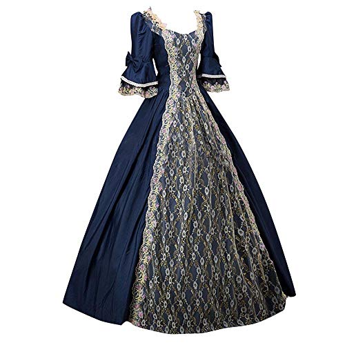 YEBIRAL Damen 1/2 Ärmel Renaissance Mittelalter Kleid Party Viktorianischen Königin Kleider Gothic Jahrgang Prinzessin Spitzenkleid Bodenlänge Maxikleid von YEBIRAL