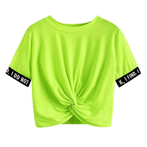 YEBIRAL Damen Crop Top, Teenager Mädchen Brief Drucken Bauchfrei Oberteil Pullover Kurzarm T-Shirt Sweatshirt Kurz Sport Rundhals Tops Shirt Hemd Bluse von YEBIRAL