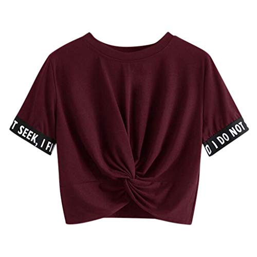 YEBIRAL Damen Crop Top, Teenager Mädchen Brief Drucken Bauchfrei Oberteil Pullover Kurzarm T-Shirt Sweatshirt Kurz Sport Rundhals Tops Shirt Hemd Bluse von YEBIRAL