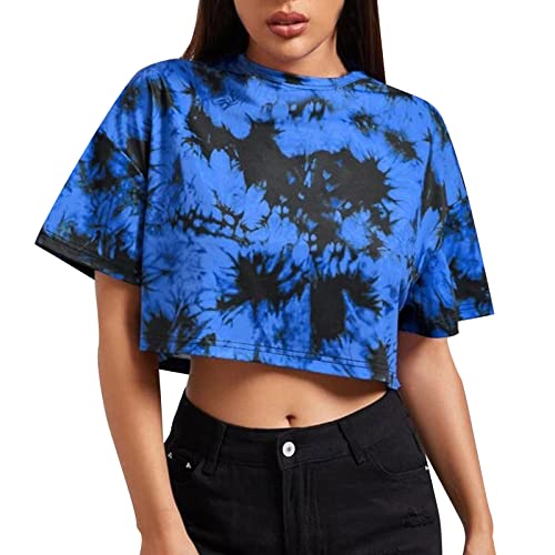 YEBIRAL Damen Crop Top Kurzarm Sportshirt Sommer Rundhals Bauchfreie Tops Sweatshirt T-Shirt Teenager Mädchen Locker Casual Pullover Oberteile Bluse von YEBIRAL