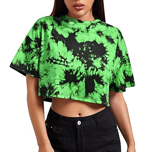 YEBIRAL Damen Crop Top Kurzarm Sportshirt Sommer Rundhals Bauchfreie Tops Sweatshirt T-Shirt Teenager Mädchen Locker Casual Pullover Oberteile Bluse von YEBIRAL