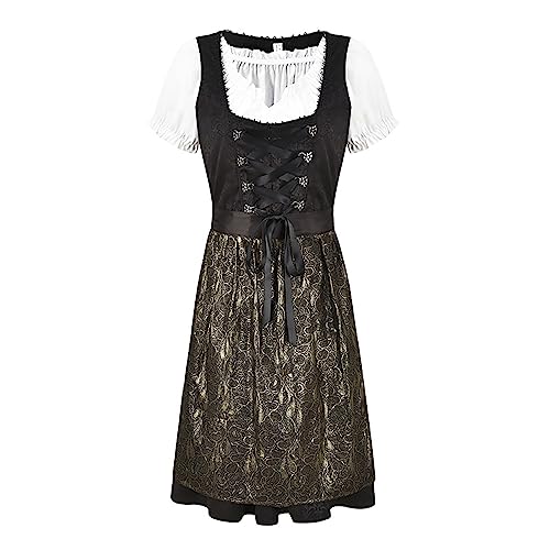 YEBIRAL Damen Dirndl Midi Elegante Trachtenkleid Damen Trachtenrock Trachtenmode Kleid Kurz Dirndlkleid für Oktoberfest mit Spitzenschürze von YEBIRAL