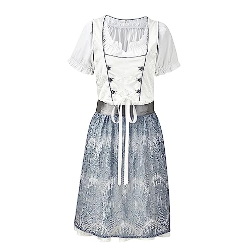 YEBIRAL Damen Dirndl Midi Elegante Trachtenkleid Damen Trachtenrock Trachtenmode Kleid Kurz Dirndlkleid für Oktoberfest mit Spitzenschürze von YEBIRAL