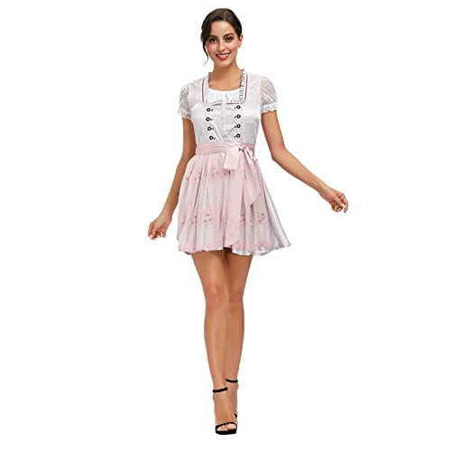 YEBIRAL Damen Dirndl Midi Elegante Trachtenkleid Trachtenrock Trachtenmode Kleid Kurz Set 3tlg. für Oktoberfest inkl. Dirndl Kleid,Spitzen Dirndlschürze,Dirndlbluse von YEBIRAL