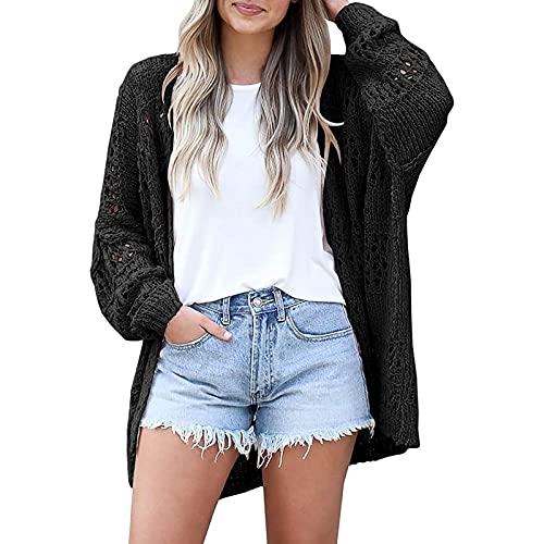 YEBIRAL Damen Fledermausärmel Strickjacke Lang Cardigan Sommer Frauen Leicht Strickmantel Oversize Casual Elegant Open Front Cover Up Hollow Out Sweater von YEBIRAL