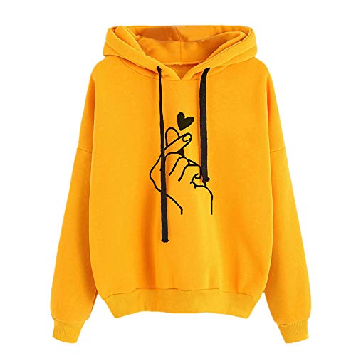 YEBIRAL Damen Herbst Winter Hoodie Frauen Sweatshirt Pullover Oberteile Langarmshirt Kapuzenpullover Mode-Bequem-Casual Pulli mit Kordel und Taschen (A-01 Gelb, XL) von YEBIRAL