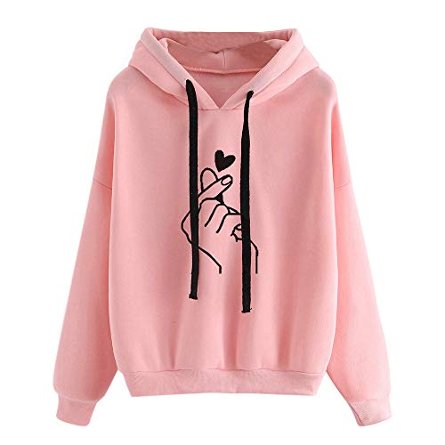 YEBIRAL Damen Herbst Winter Hoodie Frauen Sweatshirt Pullover Oberteile Langarmshirt Kapuzenpullover Mode-Bequem-Casual Pulli mit Kordel und Taschen (A-01 Rosa, L) von YEBIRAL