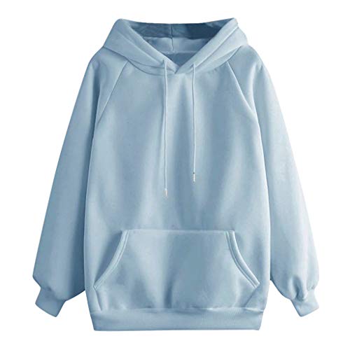 YEBIRAL Damen Herbst Winter Hoodie Frauen Sweatshirt Pullover Oberteile Langarmshirt Kapuzenpullover Mode-Bequem-Casual Pulli mit Kordel und Taschen (Blau, XL) von YEBIRAL