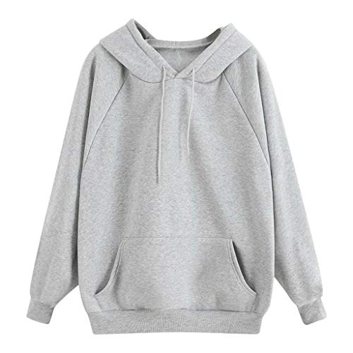 YEBIRAL Damen Herbst Winter Hoodie Frauen Sweatshirt Pullover Oberteile Langarmshirt Kapuzenpullover Mode-Bequem-Casual Pulli mit Kordel und Taschen (Grau, M) von YEBIRAL