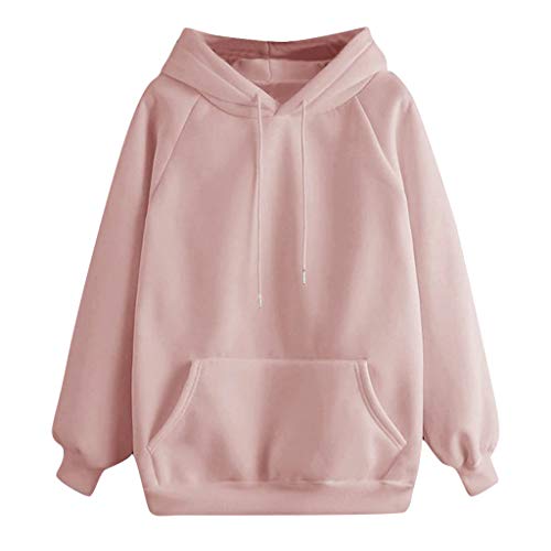 YEBIRAL Damen Herbst Winter Hoodie Frauen Sweatshirt Pullover Oberteile Langarmshirt Kapuzenpullover Mode-Bequem-Casual Pulli mit Kordel und Taschen (Rosa, L) von YEBIRAL