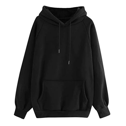 YEBIRAL Damen Herbst Winter Hoodie Frauen Sweatshirt Pullover Oberteile Langarmshirt Kapuzenpullover Mode-Bequem-Casual Pulli mit Kordel und Taschen (Schwarz, M) von YEBIRAL