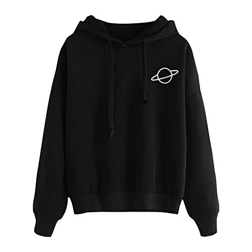 YEBIRAL Damen Herbst Winter Hoodie Frauen Sweatshirt Pullover Oberteile Langarmshirt Kapuzenpullover Mode-Bequem-Casual Pulli mit Kordel und Taschen (Y-07 Schwarz, S) von YEBIRAL