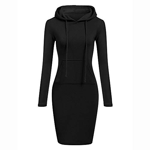 YEBIRAL Damen Herbst Winter Hoodie Kleid Langarm Pulloverkleid Kapuzenkleid Lässig Einfarbig Sweatshirt Enges Kleid(S,Schwarz) von YEBIRAL