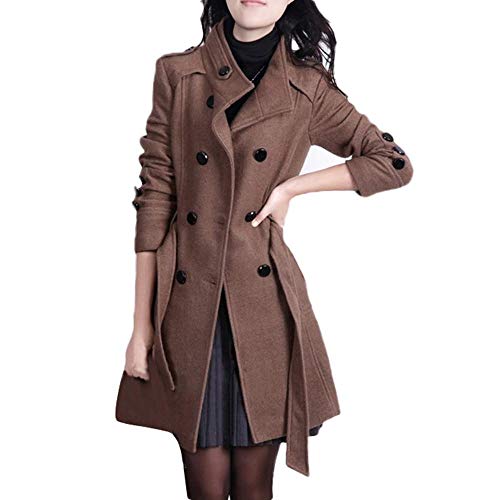 YEBIRAL Damen Herbst Winter Jacke Langarm Outwear Windjacke Parka Cardigan Schlank Mantel Frauen Elegant Solid Knopf Revers Künstliche Wollmantel Trenchcoat mit Gürtel von YEBIRAL