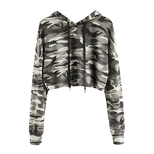 YEBIRAL Damen Hoodie Mädchen Kapuzenpulli Briefdruck Bauchfrei Pullover Oberteile Kurz Sport Crop Tops Sweater Sweatshirt Sweatjacke (Y- Camouflage, L) von YEBIRAL