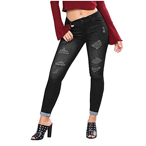 YEBIRAL Damen Jeans Stretch Hight Waist Jeans Hose Skinny Lässig Damenjeans Zerrissene Push Up Jeanshose Slim Fit Destroyed Boyfriend Denim Pants von YEBIRAL