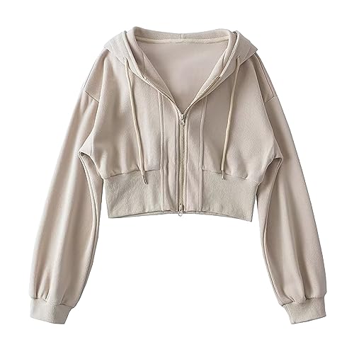 YEBIRAL Damen Kapuzenpullover Hoodie Jacke Bauchfrei Zip Up Casual Sweatshirt Kapuzenjacke Crop Tops Kurz Pullover Teenager Mädchen Sweatjacke mit Kapuze von YEBIRAL
