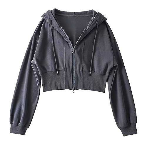 YEBIRAL Damen Kapuzenpullover Hoodie Jacke Bauchfrei Zip Up Casual Sweatshirt Kapuzenjacke Crop Tops Kurz Pullover Teenager Mädchen Sweatjacke mit Kapuze von YEBIRAL