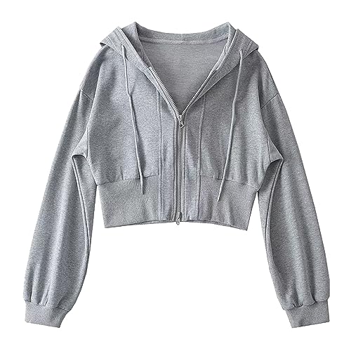 YEBIRAL Damen Kapuzenpullover Hoodie Jacke Bauchfrei Zip Up Casual Sweatshirt Kapuzenjacke Crop Tops Kurz Pullover Teenager Mädchen Sweatjacke mit Kapuze von YEBIRAL