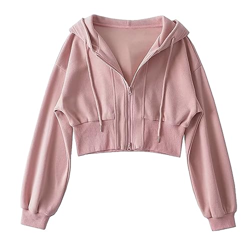 YEBIRAL Damen Kapuzenpullover Hoodie Jacke Bauchfrei Zip Up Casual Sweatshirt Kapuzenjacke Crop Tops Kurz Pullover Teenager Mädchen Sweatjacke mit Kapuze von YEBIRAL