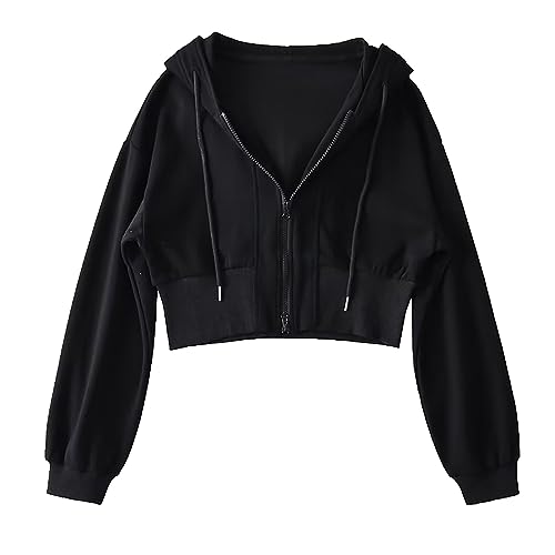 YEBIRAL Damen Kapuzenpullover Hoodie Jacke Bauchfrei Zip Up Casual Sweatshirt Kapuzenjacke Crop Tops Kurz Pullover Teenager Mädchen Sweatjacke mit Kapuze von YEBIRAL