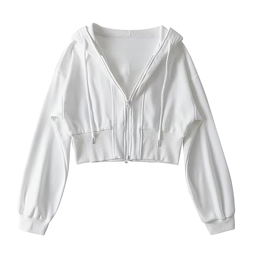 YEBIRAL Damen Kapuzenpullover Hoodie Jacke Bauchfrei Zip Up Casual Sweatshirt Kapuzenjacke Crop Tops Kurz Pullover Teenager Mädchen Sweatjacke mit Kapuze von YEBIRAL