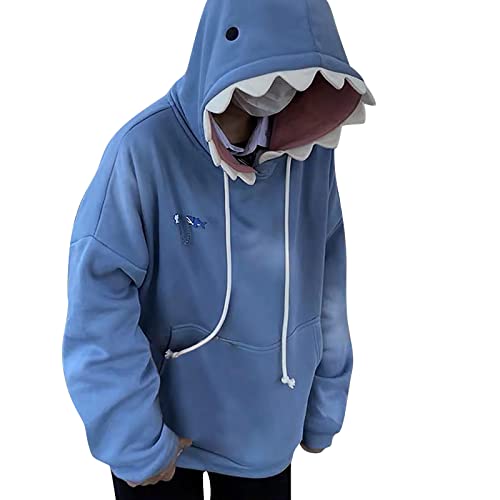 YEBIRAL Damen Kawaii Shark Hoodie Oversized Sweatshirt Kapuzenpullover Herbst Winter Warme Langarm Pullover Teenager Mädchen Sport Streetwear Locker Casual Pulli mit Kapuze Oberteile von YEBIRAL