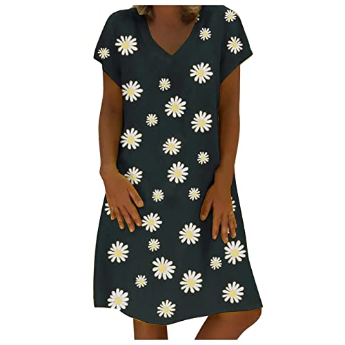 YEBIRAL Damen Kleider Große Größen Strandkleid Sommer V-Ausschnitt Shirtkleid Lässig Polka Dots Dress Kurzarm Sommerkleid Tunika Kleid A Linie T-Shirt Kleid Freizeitkleid Midikleid (Grau, XXXXXXXXL) von YEBIRAL