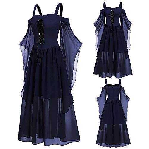 YEBIRAL Damen Übergroßes Mesh Mittelalter Kleid Gothic Maxikleid Schnürkleid mit Schmetterlingsärmeln Renaissance Cosplay Dress Party Festlich A-Linie Halloween Kostüm von YEBIRAL