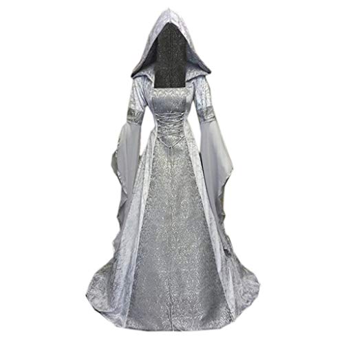 YEBIRAL Damen Langarm Mittelalter Kleid Bodenlangen Gebunden Taille Maxikleid Gothic Retro Kleid Prinzessin Renaissance Cosplay Dress Party Festlich Halloween Karneval Kostüm (Y-2 Grau, 3XL) von YEBIRAL