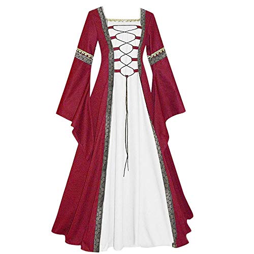 YEBIRAL Damen Langarm Mittelalter Kleid Gothic Retro Kleid Viktorianischen Königin Kleider Prinzessin Renaissance Bodenlänge Maxikleid für Hochzeit Weihnachts Karneval Party von YEBIRAL