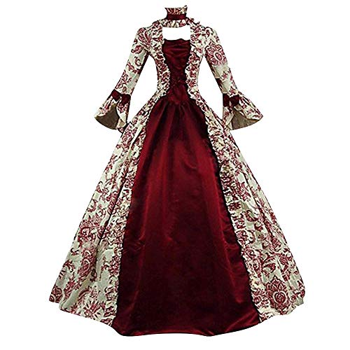 YEBIRAL Damen Langarm Mittelalter Kleid Viktorianischen Königin Kleider Gothic Jahrgang Prinzessin Kleid Abendkleid Gebunden Taille Maxikleid Bodenlänge Brautjungfernkleid Hochzeit Karneval Party von YEBIRAL