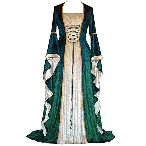 YEBIRAL Damen Langarm Mittelalterlichen Kleid Mittelalter Cosplay Kleid Party Kostüm Gothic Jahrgang Prinzessin Renaissance Bodenlänge Maxikleid von YEBIRAL