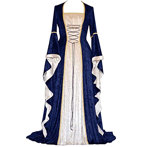 YEBIRAL Damen Langarm Mittelalterlichen Kleid Mittelalter Cosplay Kleid Party Kostüm Gothic Jahrgang Prinzessin Renaissance Bodenlänge Maxikleid von YEBIRAL