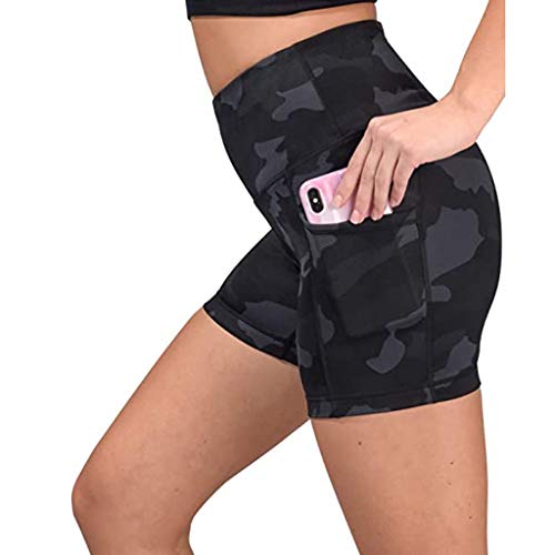 YEBIRAL Damen Leggings, Kurze Sporthose High Taille Leggins Radlerhose Sommer Camouflage Blickdicht Yoga Hose Workout Shorts Sport Tights Fitnesshose mit Taschen von YEBIRAL