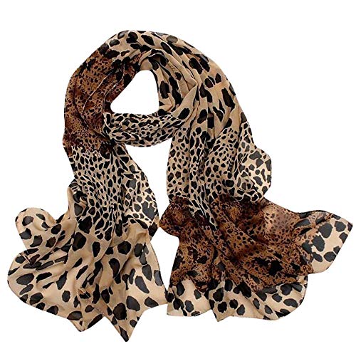 YEBIRAL Damen Leopardenmuster Punkt Schals Schals Winter Herbst Frühling Weich Chiffon Tücher Schal（160x60cm，Kaffee） von YEBIRAL