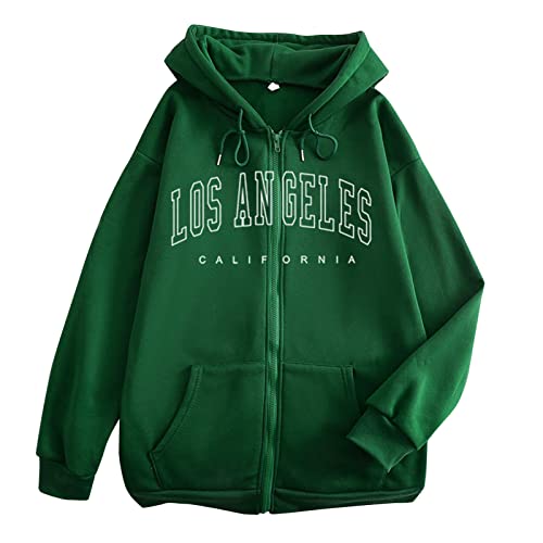 YEBIRAL Damen Los Angeles Brief Hoodie Zip Kapuzenpullover Sweatjacke Herbst Winter Langarm Buchstaben Druck Oversized Pullover Teenager Mädchen Sweatshirt mit Kapuze Kapuzenjacke von YEBIRAL