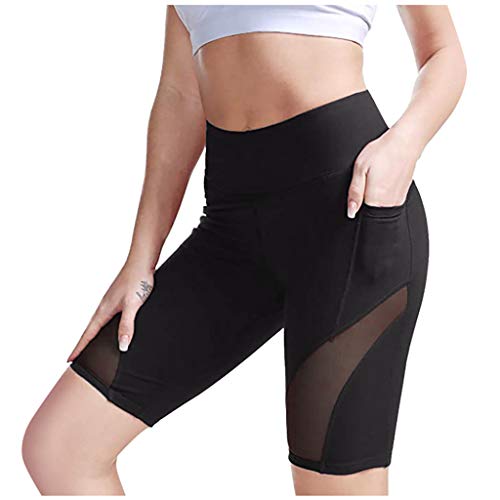 YEBIRAL Damen Mesh Radlerhose Kurze Leggings Yogahose Sporthose Hohe Taille mit Taschen Shorts für Fitness Running Yoga Gym Bike Alltag von YEBIRAL