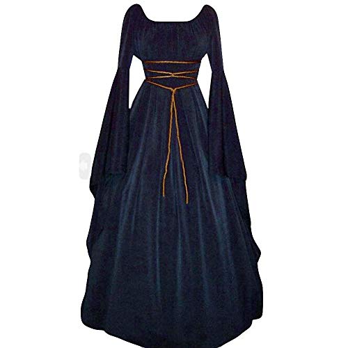 YEBIRAL Damen Mittelalterliche Kleid mit Trompetenärmel Mittelalter Party Viktorianischen Königin Kleider Bodenlänge Cosplay Dress Renaissance Kostüm Maxikleid Lang Halloween Kostüm von YEBIRAL