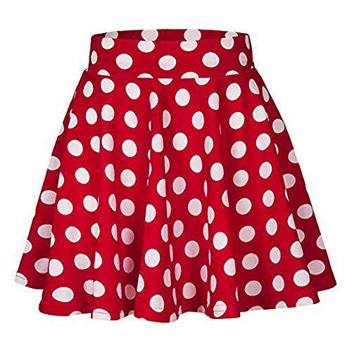 YEBIRAL Damen Rock Einfarbig Polka-Punkt Elegante Sexy Hoher Taille Super Weich Dehnbar und Leicht Freizeit Plissiert MiniRöcke(M,Rot) von YEBIRAL